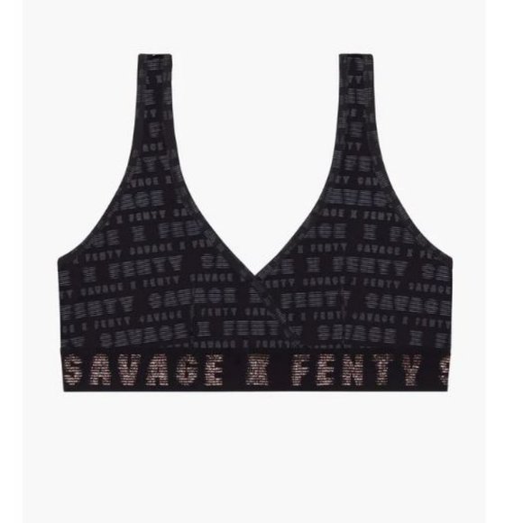 NWT Savage Fenty Women's Bralette Bra in All Over Black Print Size 1X NWT - Picture 2 of 9